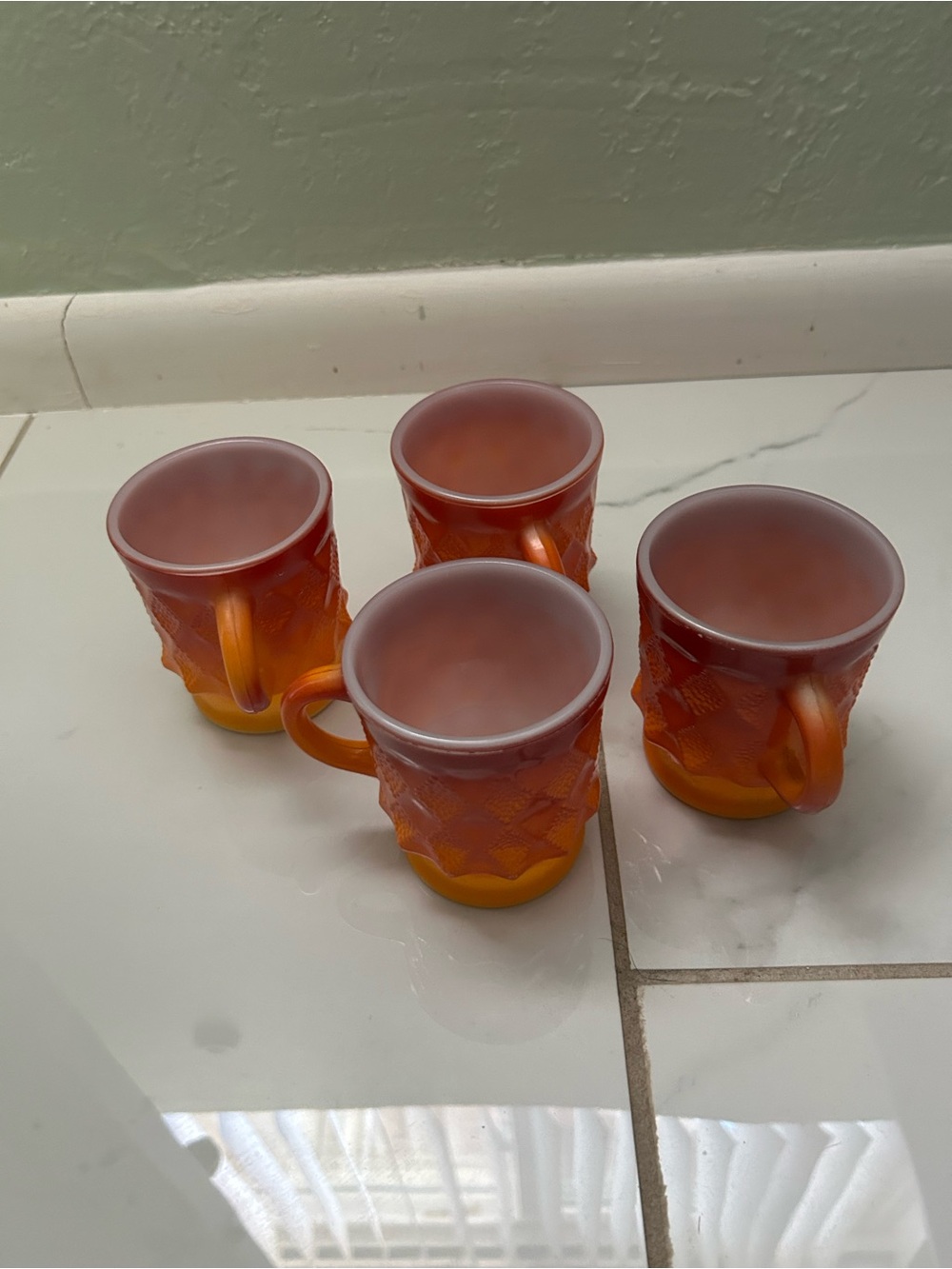 Fire King Orange Glass Textured Coffee Mugs - Set of 4